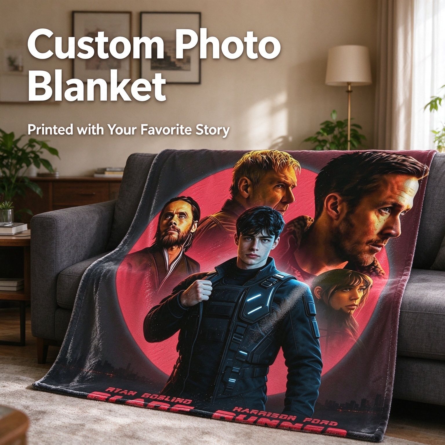 Custom Photo Face Blanket Personalized Flannel Throw Blanket with Cinematic Sci-Fi Portrait Artwork Cozy Warm Gift for