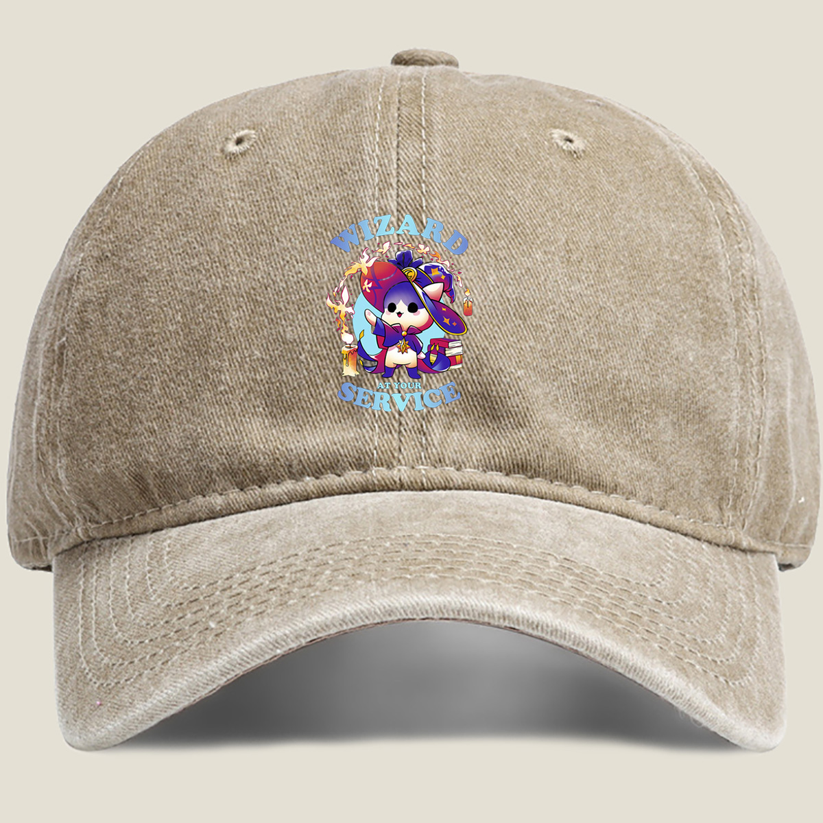 Wizard Cat at Your Service - Washed Denim - Baseball Cap