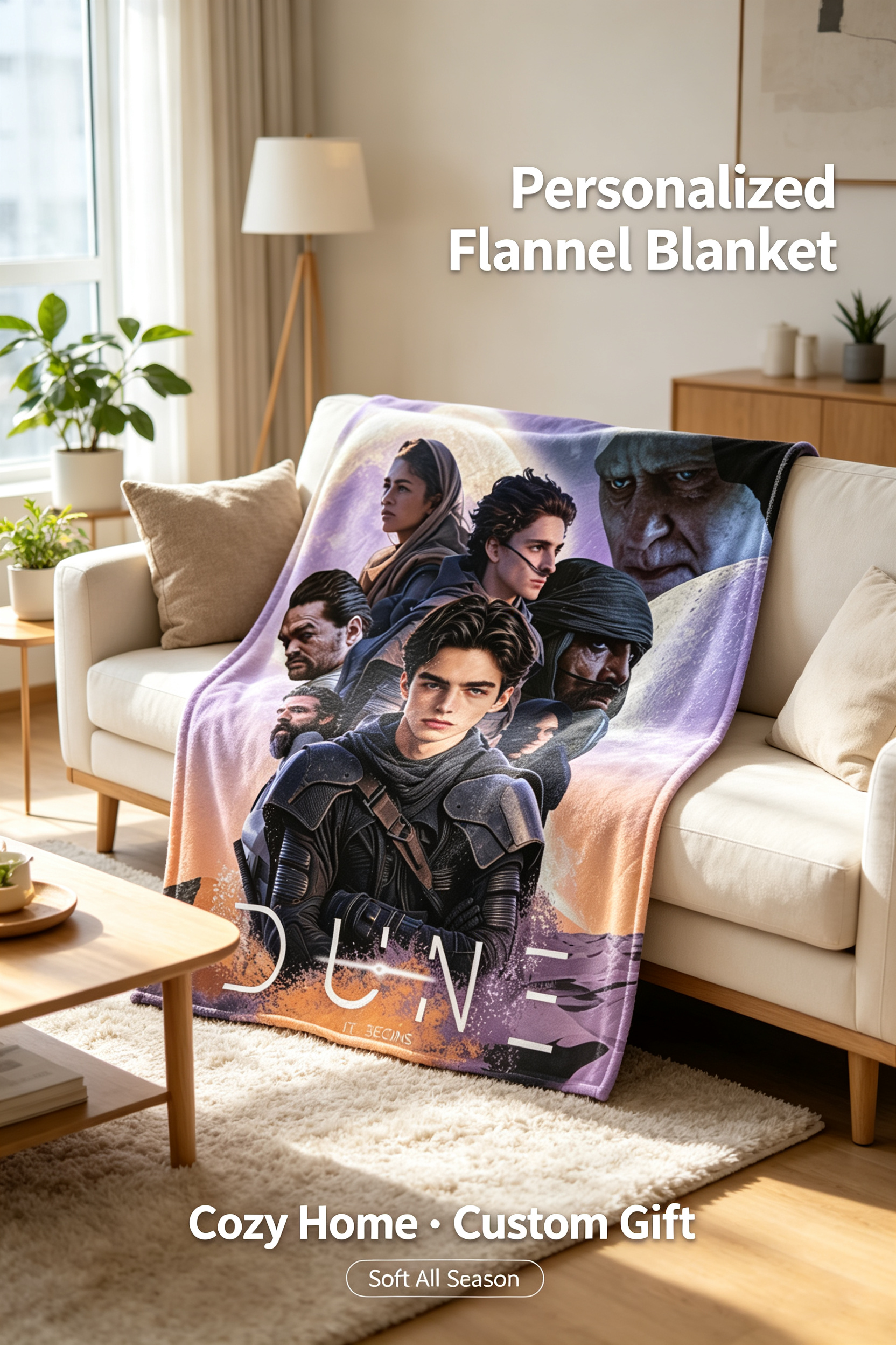 Custom Face Blanket Dune Movie Character Flannel Blanket Perfect for Fans of Sci-Fi Films Cozy Bedding Gift for Men Women and Teens Ideal for Birthday Christmas or Holiday Giveaways