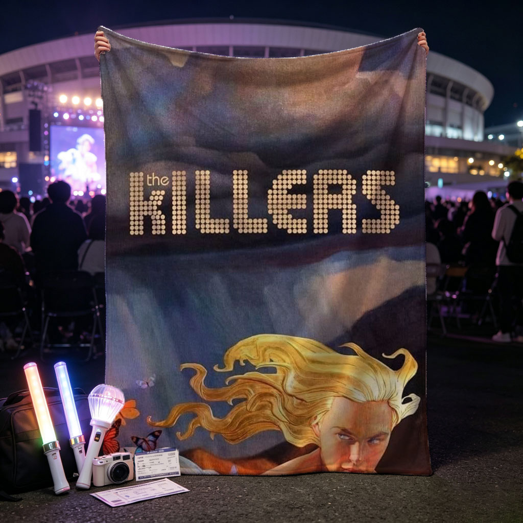 The Killers Dreamy Landscape with Blonde Woman Among Flowers and Butterflies - Blankets