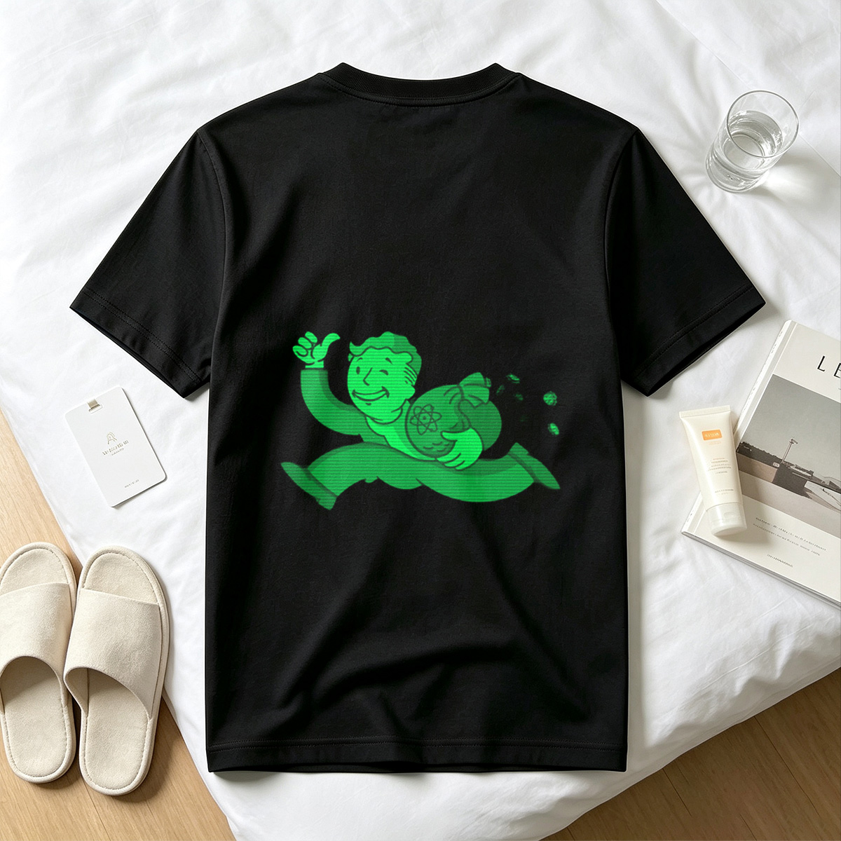 Vault Boy from Fallout Running with a Bag of Atoms - Tee