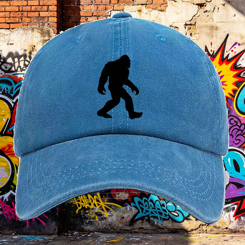 Men's Printed Washed Cap Bigfoot Silhouette Design Casual Round Brim Summer Lightweight Hat for Outdoor Hiking Camping Adventures Adults