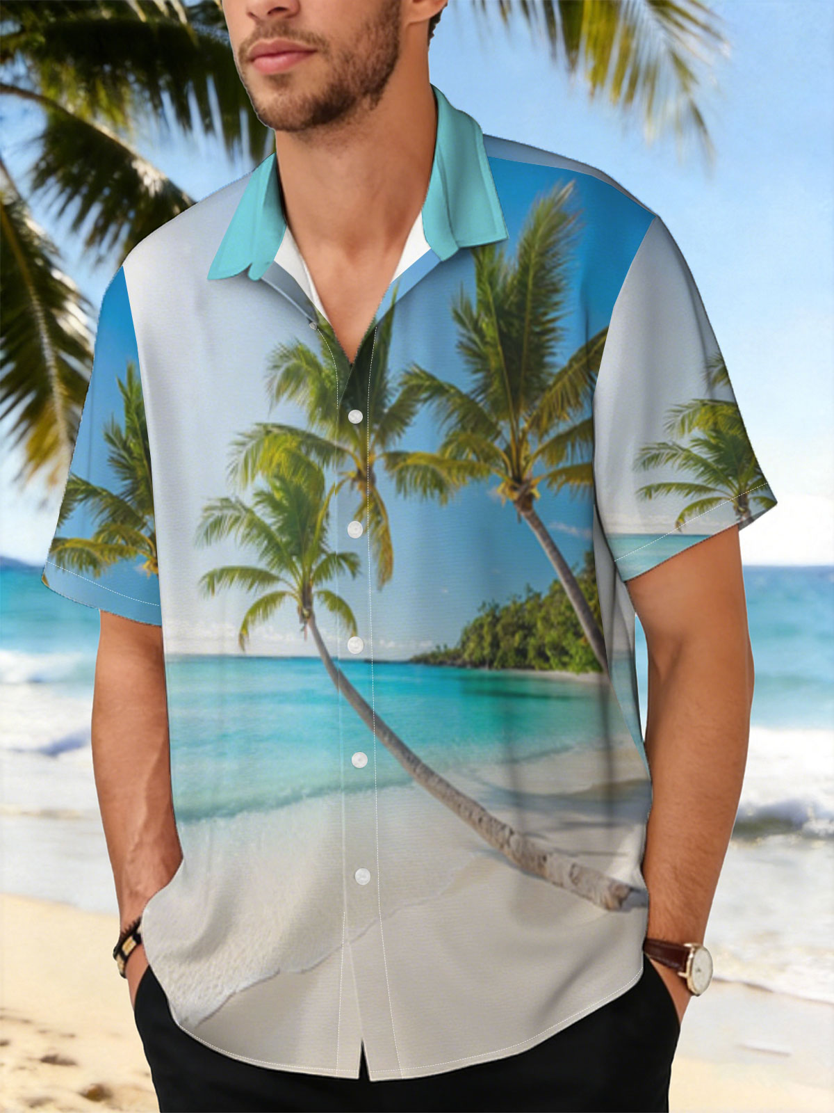 Tropical Beach with Palm Trees and Crystal Clear Water -  Shirt