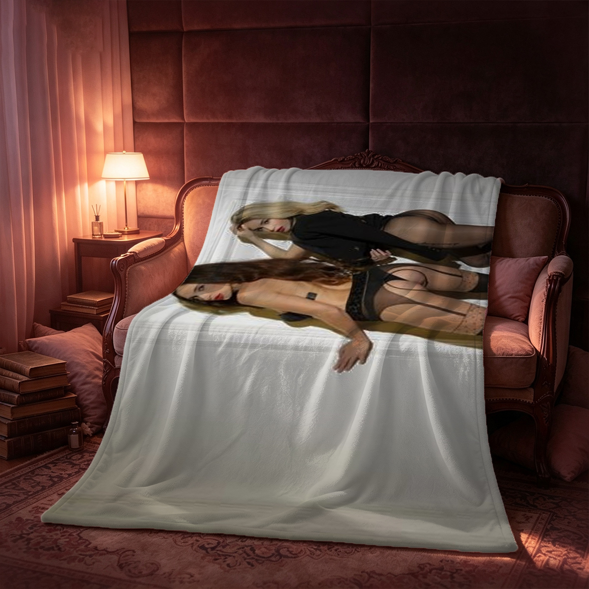 Nude Brunette Posing on Sofa - Blanket