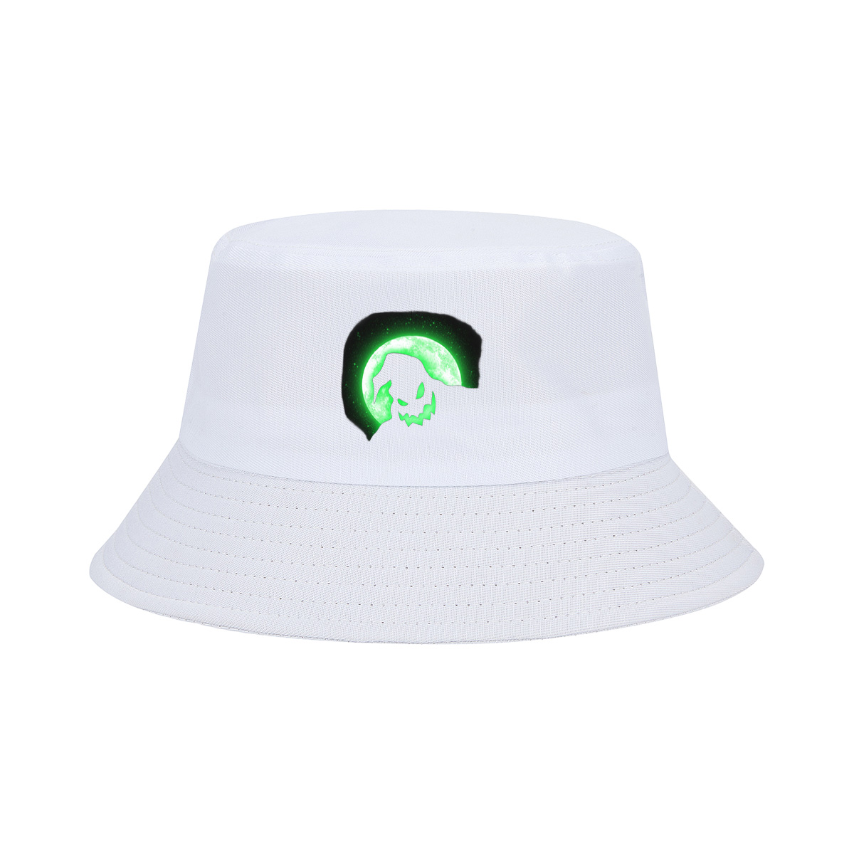 Pumpkin Head Silhouette Against Green Moon - Fisherman's Hat