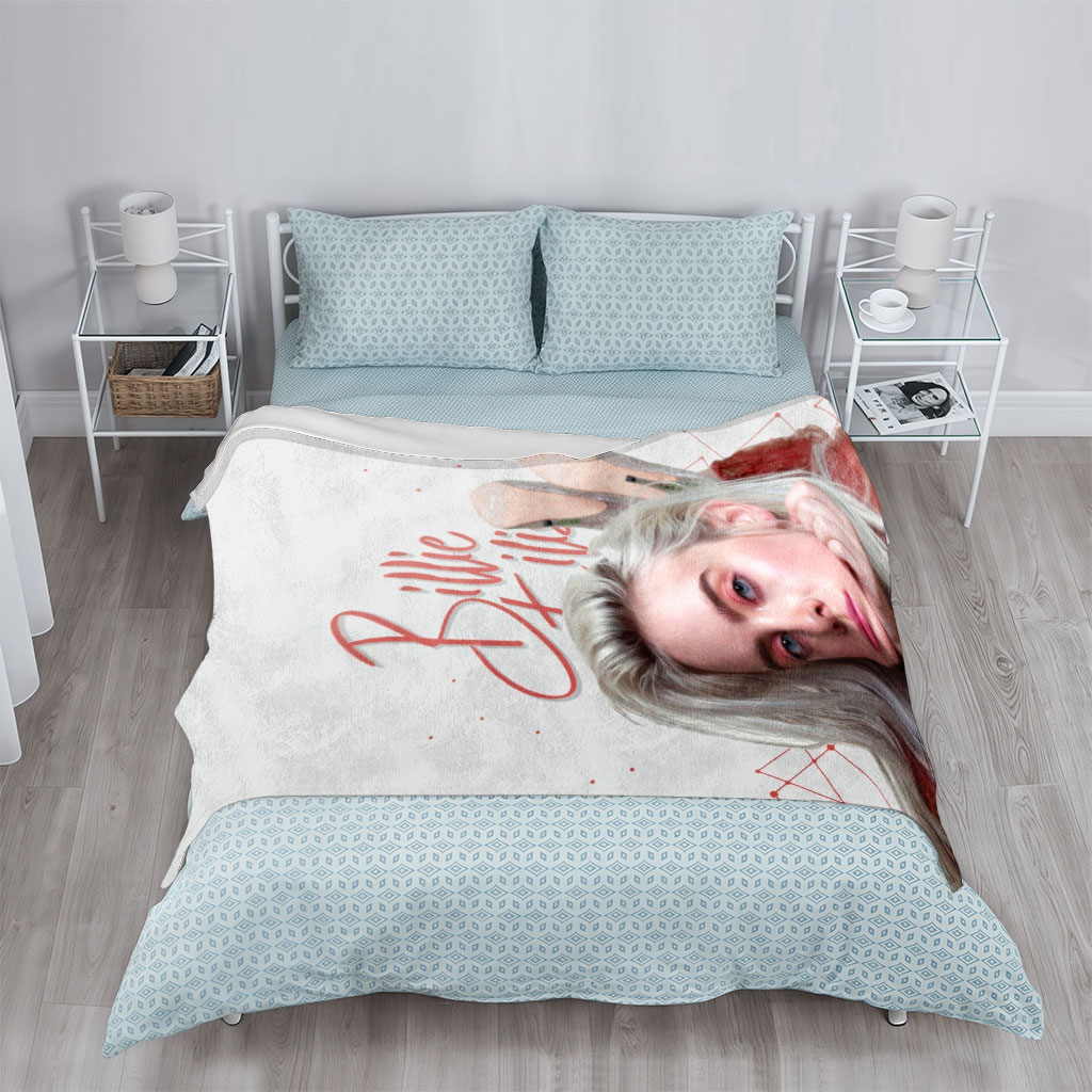 Billie Eilish - Close-Up Portrait with Blonde Hair and Red Outfit - Blankets