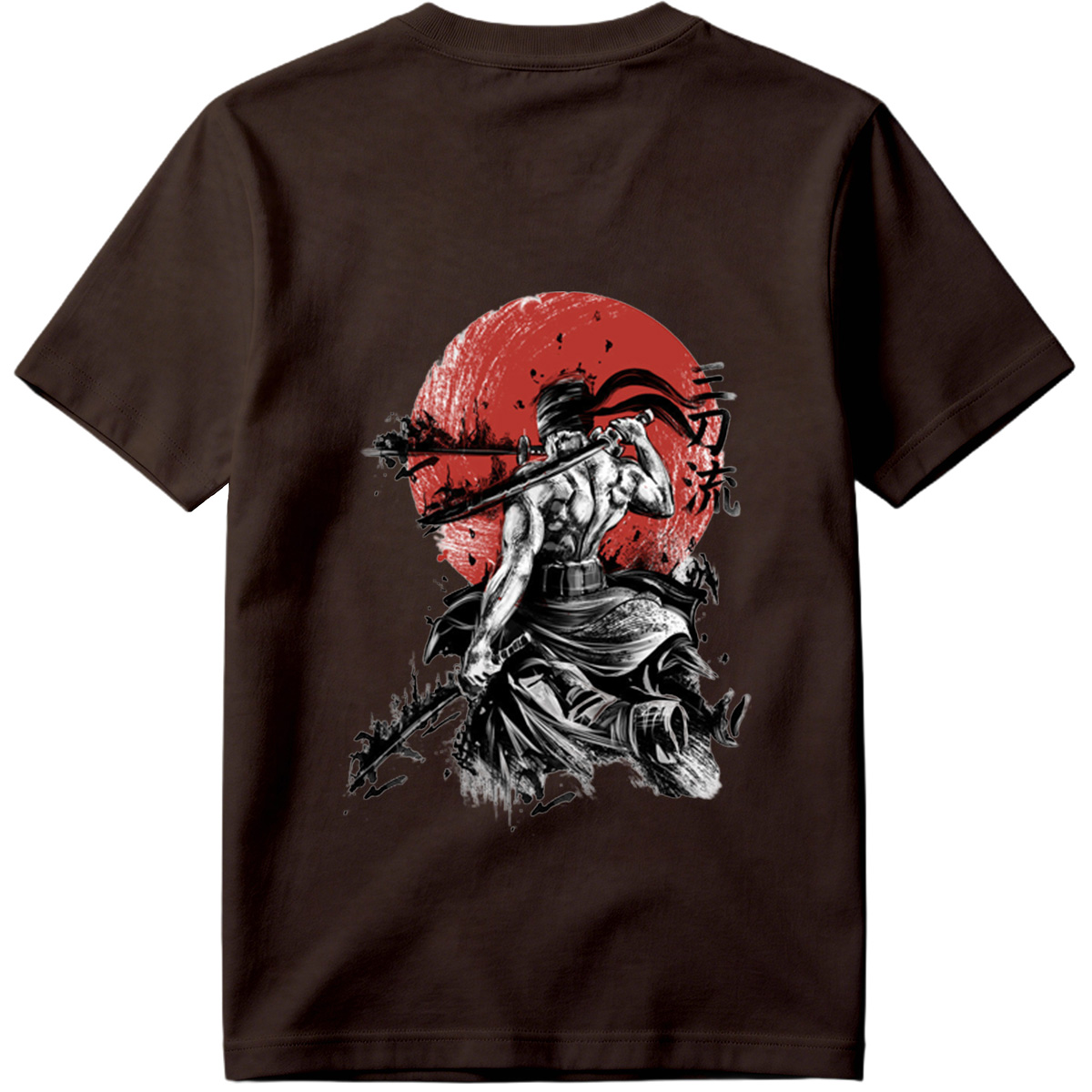 Samurai Warrior with Dual Swords Against Red Sun - Tee