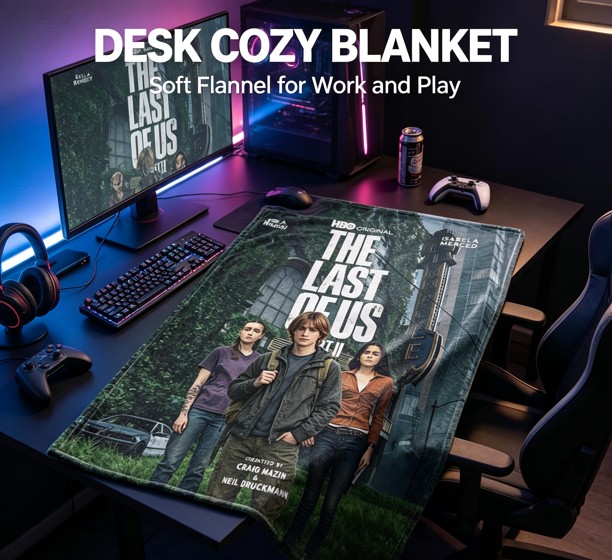 Custom Face Blanket The Last of Us HBO Series Flannel Blanket for Couch Cozying and Gaming Fans Perfect Gift or Giveaway Item
