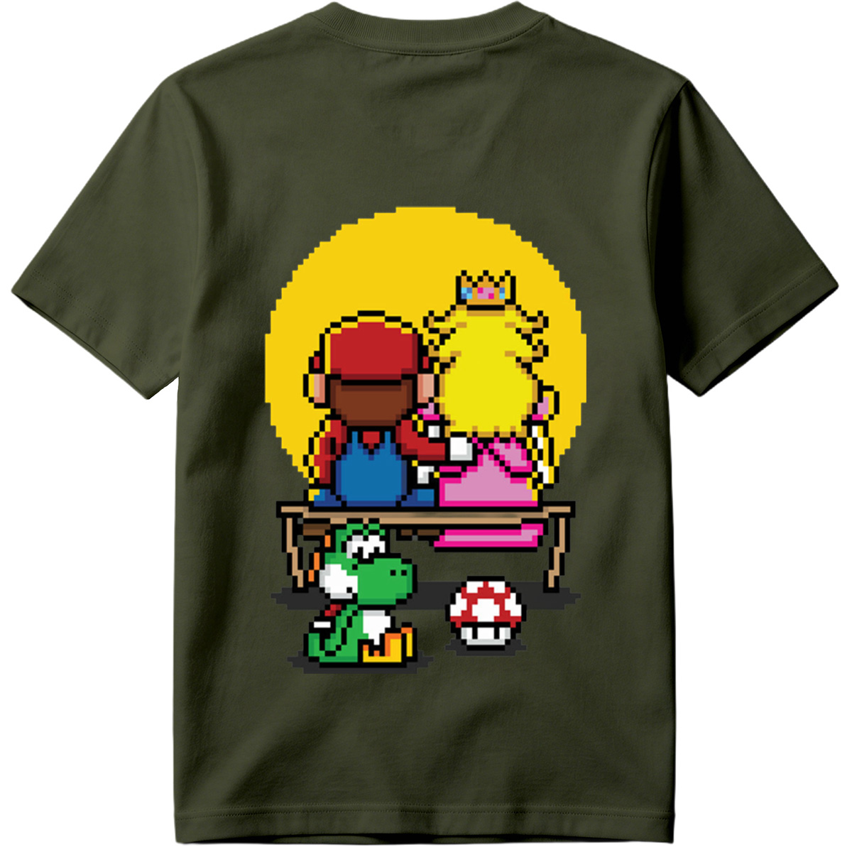 Mario and Peach Pixel Art with Yoshi and Mushroom - Tee