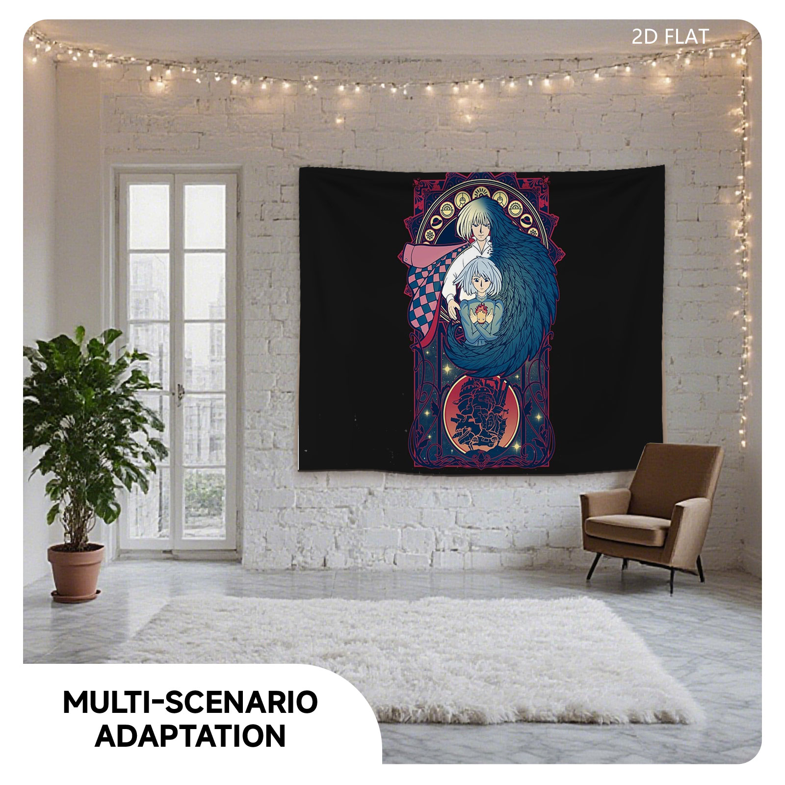 Yuno Gasai and Yuki Nagato in a mystical embrace, framed by celestial symbols and a glowing heart, from the anime 