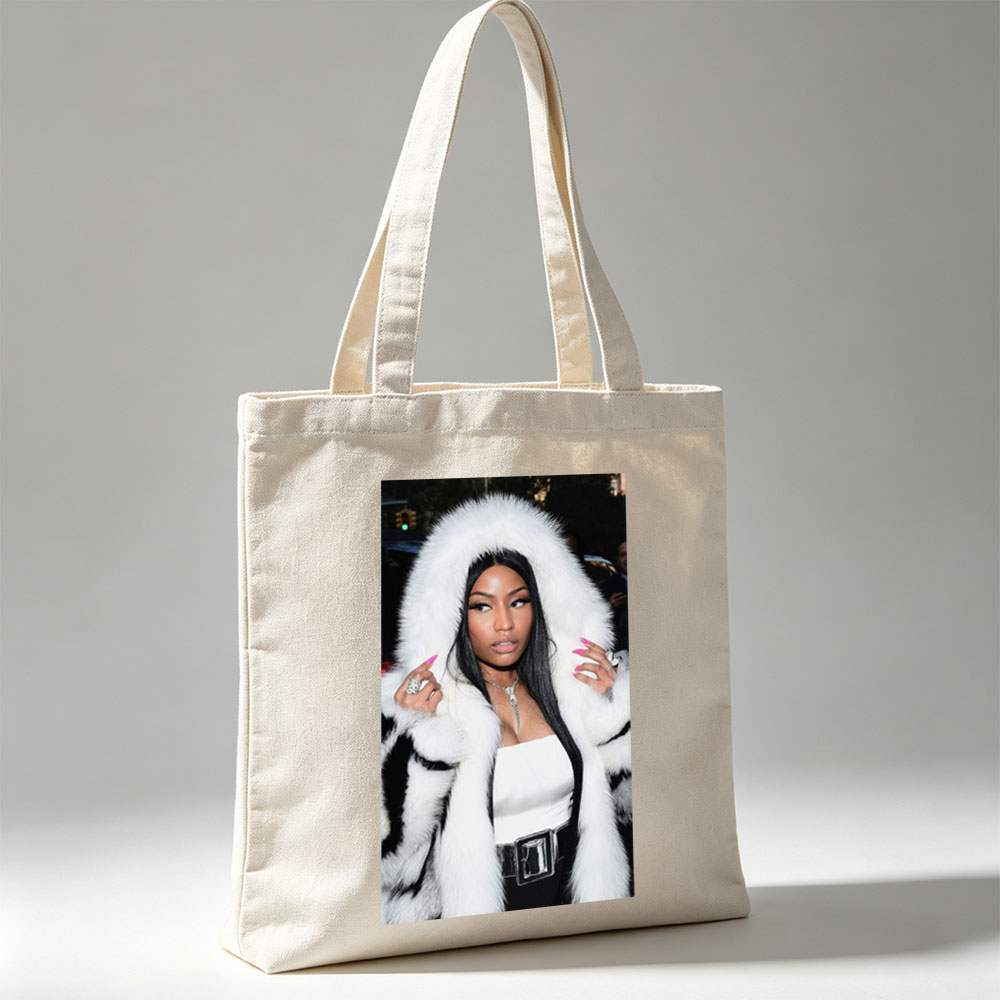 Nicki Minaj at Event Wearing White Fur Coat and Bold Pink Nails - Canvas tote bags