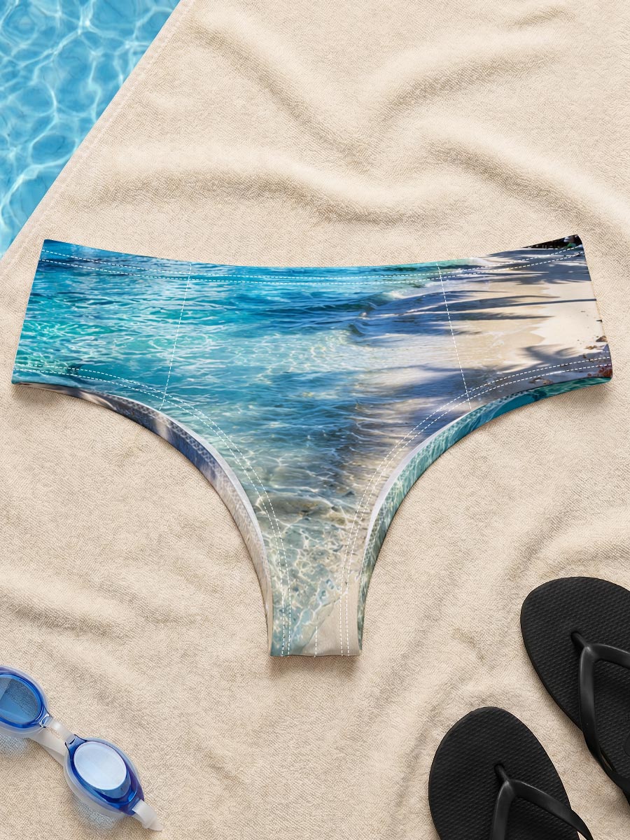 Tropical Beach with Clear Water, Shells, and Palm Trees -  Men's swim trunks