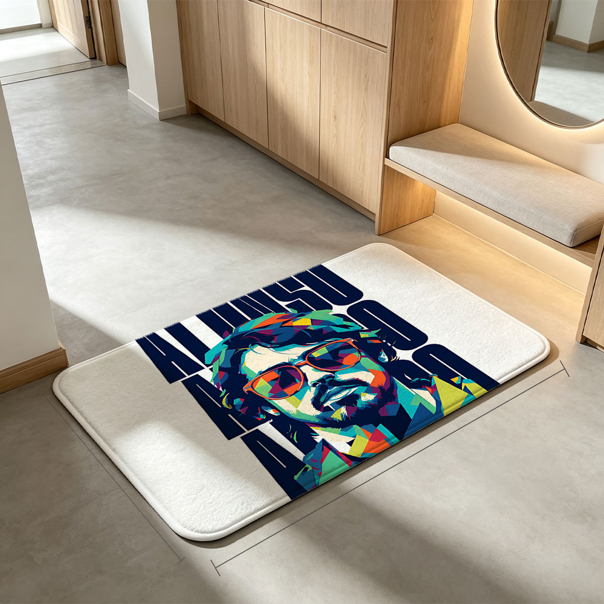 Alonso: Colorful Pop Art Portrait of a Man with Sunglasses - Flannel floor mat