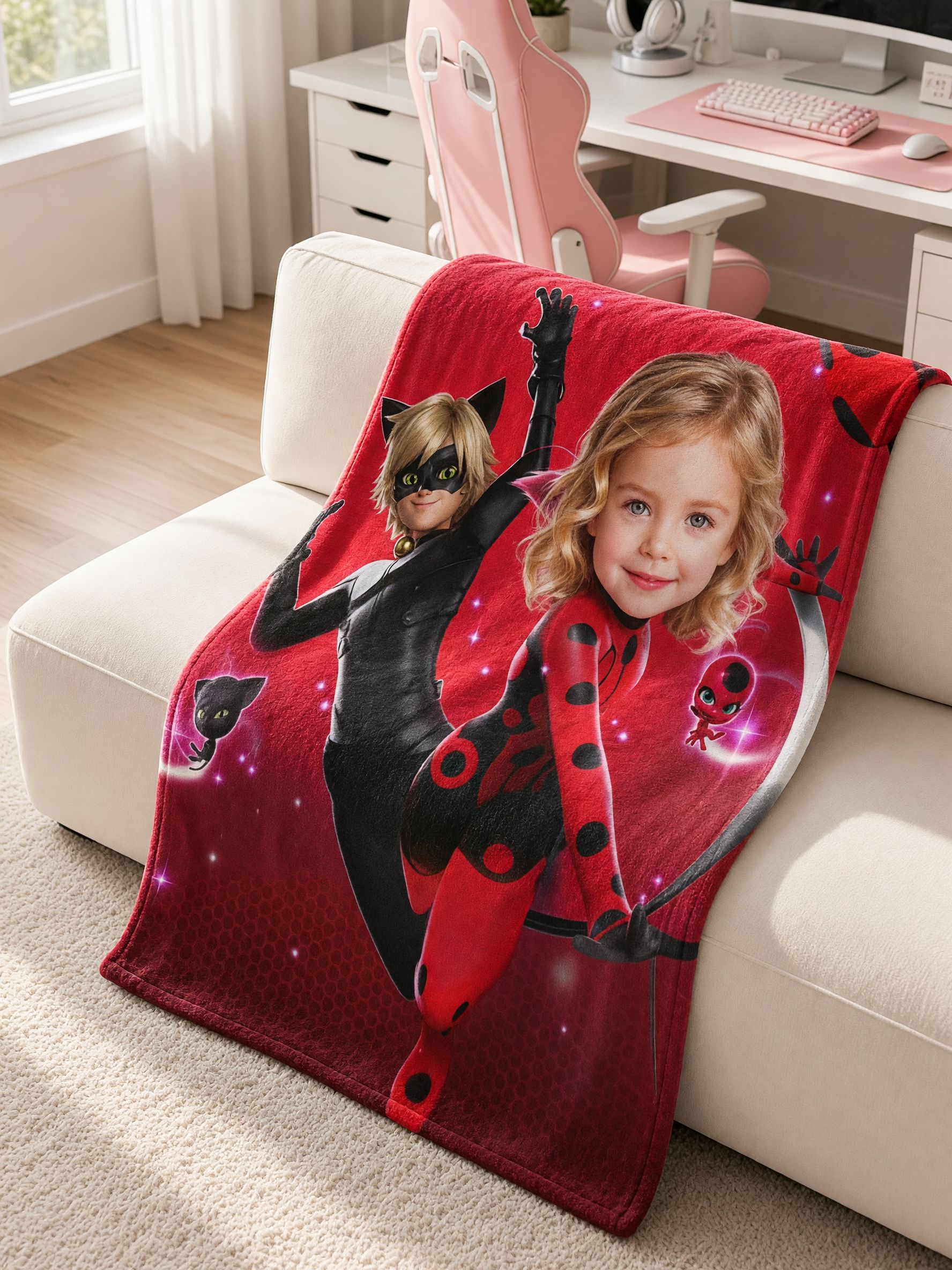 Custom Superhero Photo Face Flannel Blanket, Personalized Soft Red Hero Throw for Kids Couch Bed, Ideal Cozy Gift