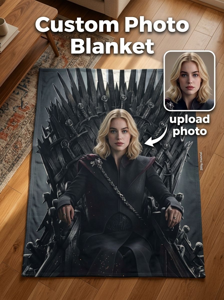 Custom Photo Face Blanket Soft Flannel Throne Throw for Couch Sofa Bed, Ideal Personalized Gift