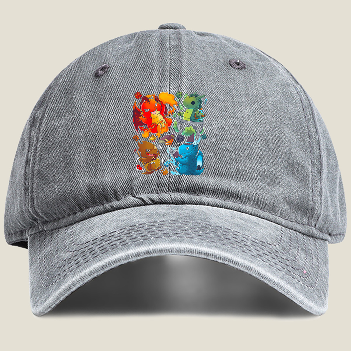 Dragon Quest: Fire, Nature, Earth, and Water Elements - Washed Denim - Baseball Cap
