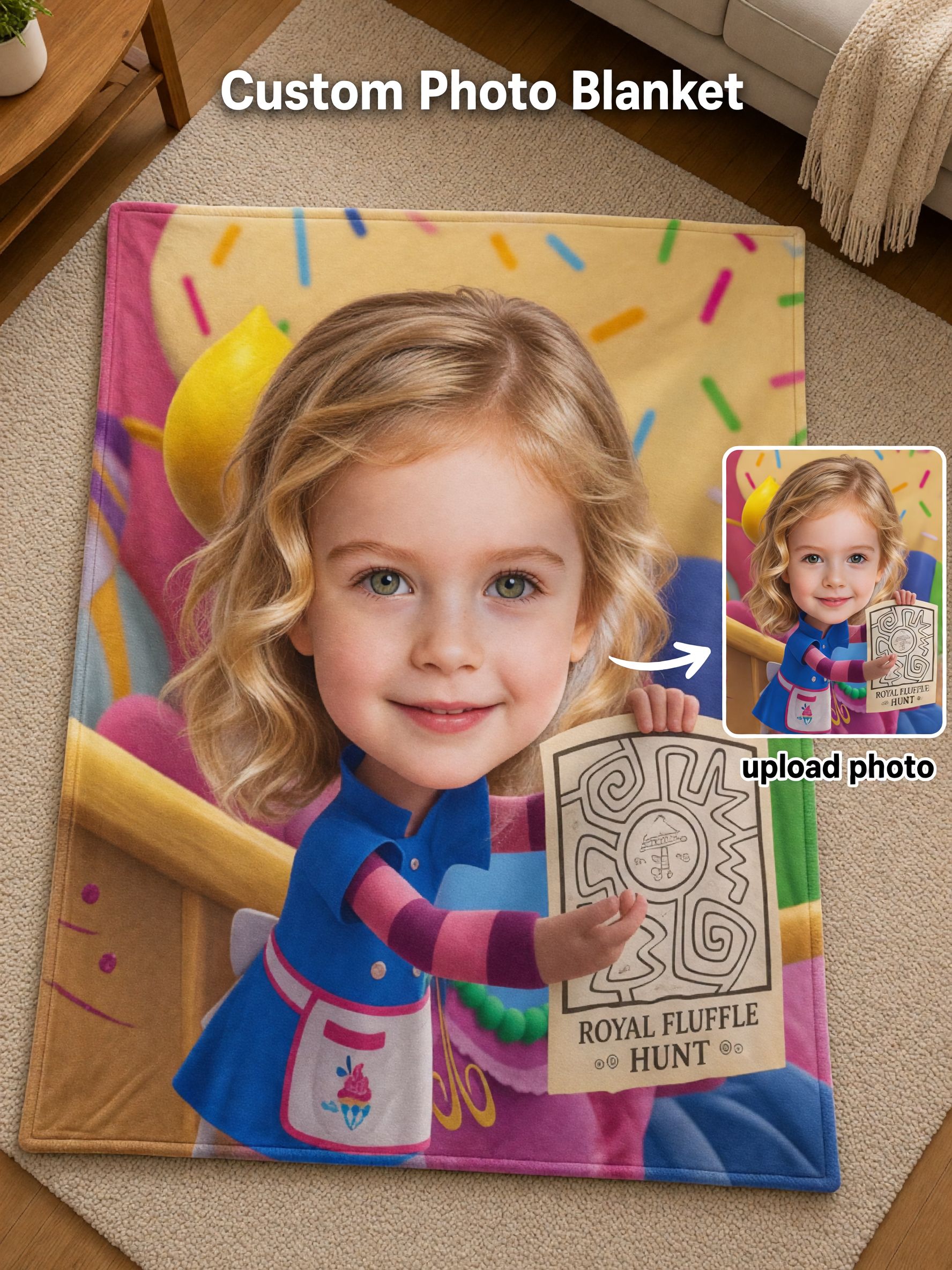 Custom Big Head Photo Blanket, Personalized Cartoon Flannel Throw, Soft Cozy Fleece Bed Couch Gift for Kids