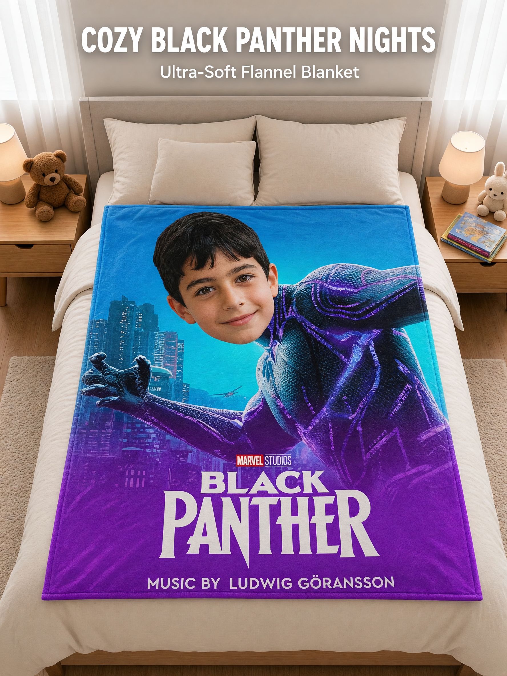 Custom Face Superhero Flannel Fleece Blanket Personalized Photo Throw for Kids Adults Cozy Birthday Gift