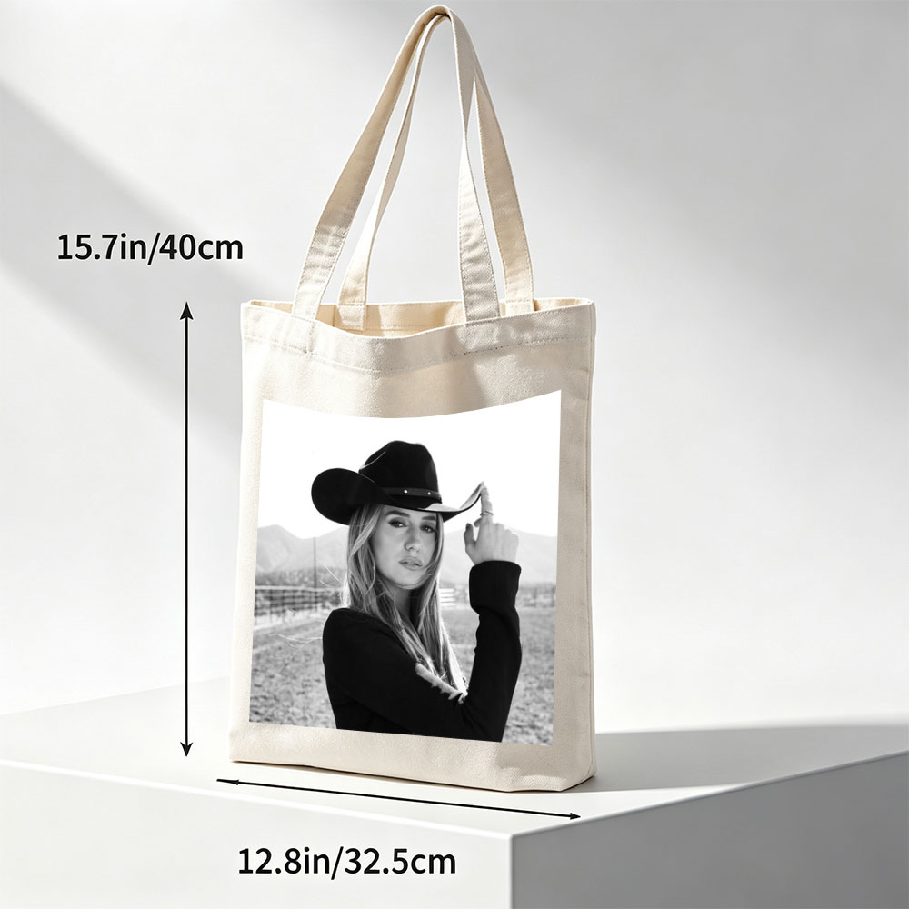 Maren Morris in Cowboy Hat Outdoors Black and White Portrait - Canvas tote bags