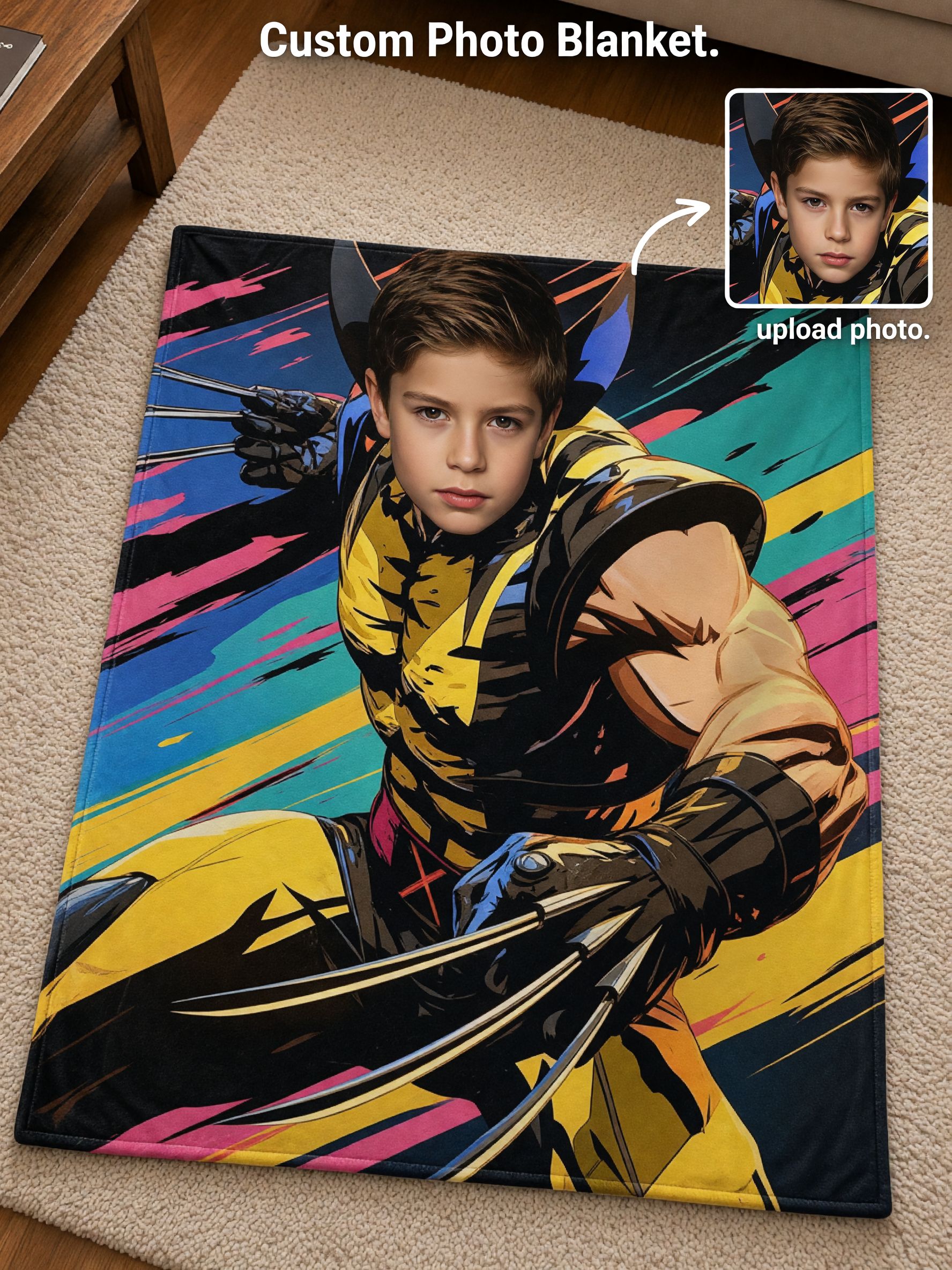 Custom Face Superhero Flannel Blanket Ultra Soft Plush Comic Portrait Throw Ideal Personalized Birthday Gift for Boys