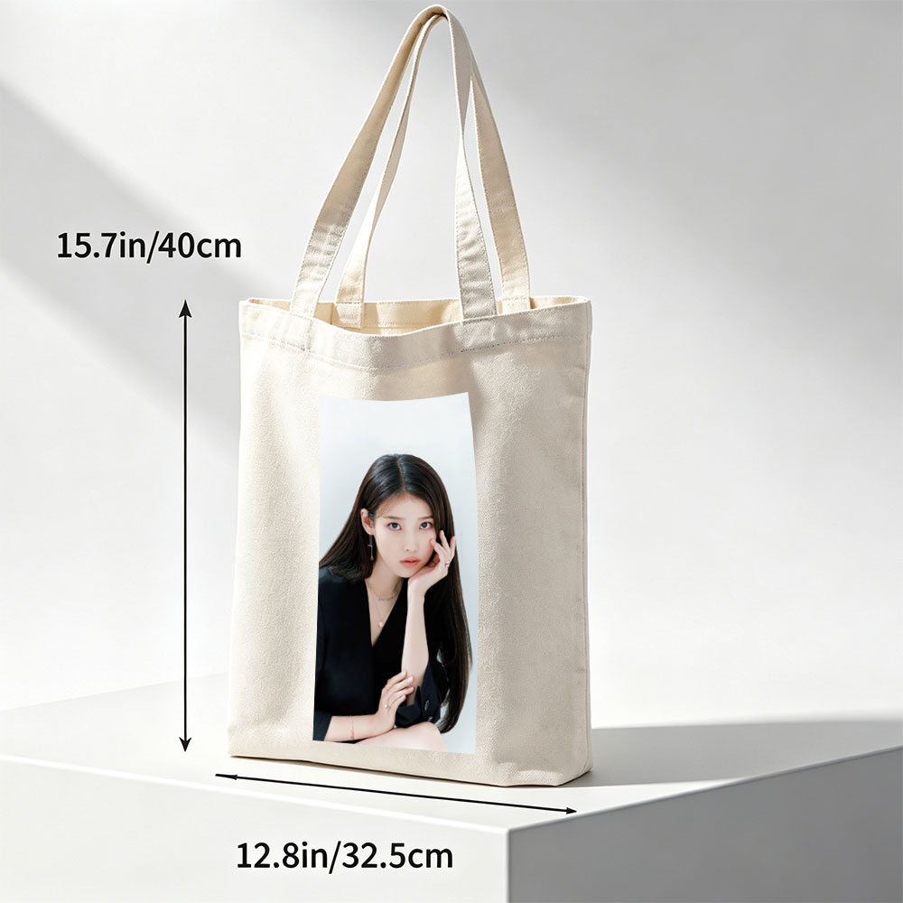 IU in a Minimalist Portrait with Elegant Black Attire and Delicate Jewelry - Canvas tote bags
