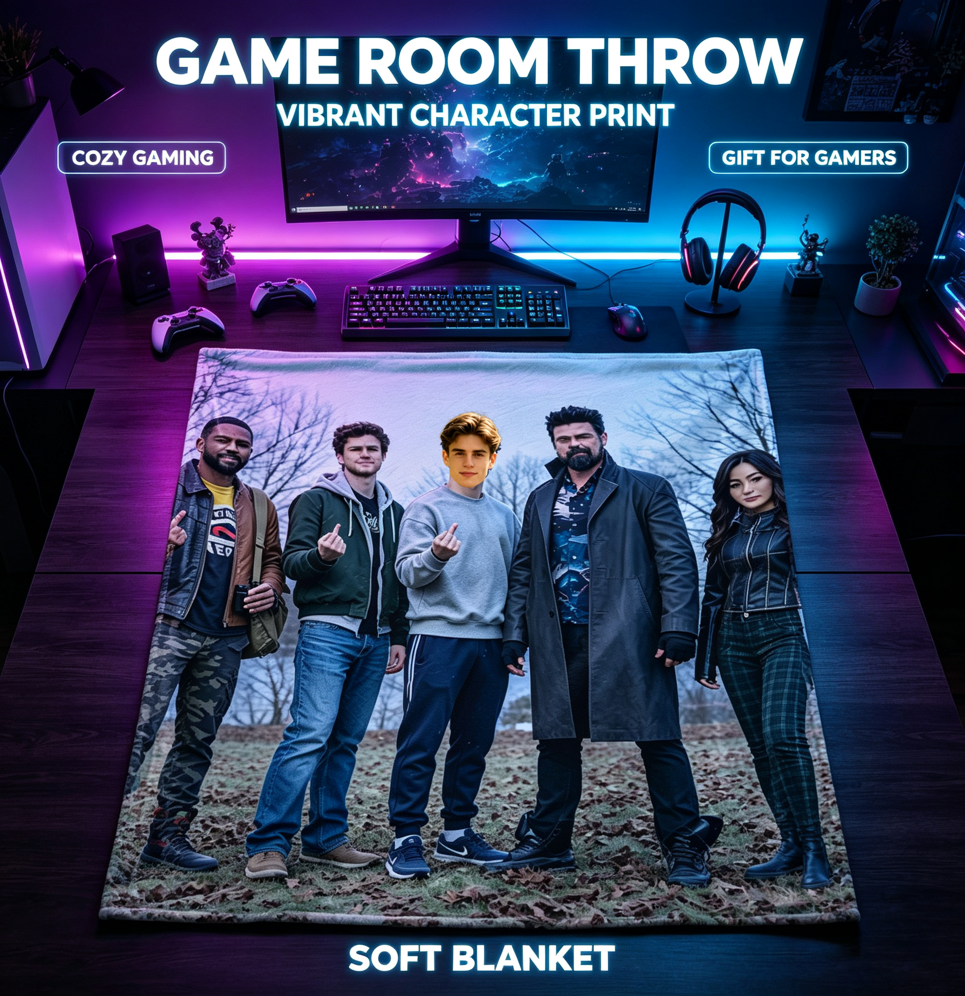 Custom Face Blanket Featuring The Boys Cast Members Flannel Blanket Perfect for Couch Cozying or Gift Giving