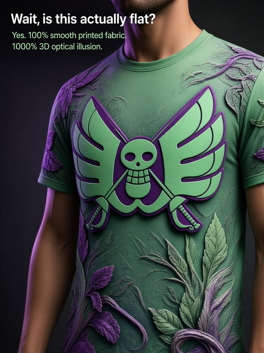 Botanical Pirate Skull 3D Optical Illusion Graphic Tee Breathable Athletic Mesh T-Shirt for Casual and Sports Wear