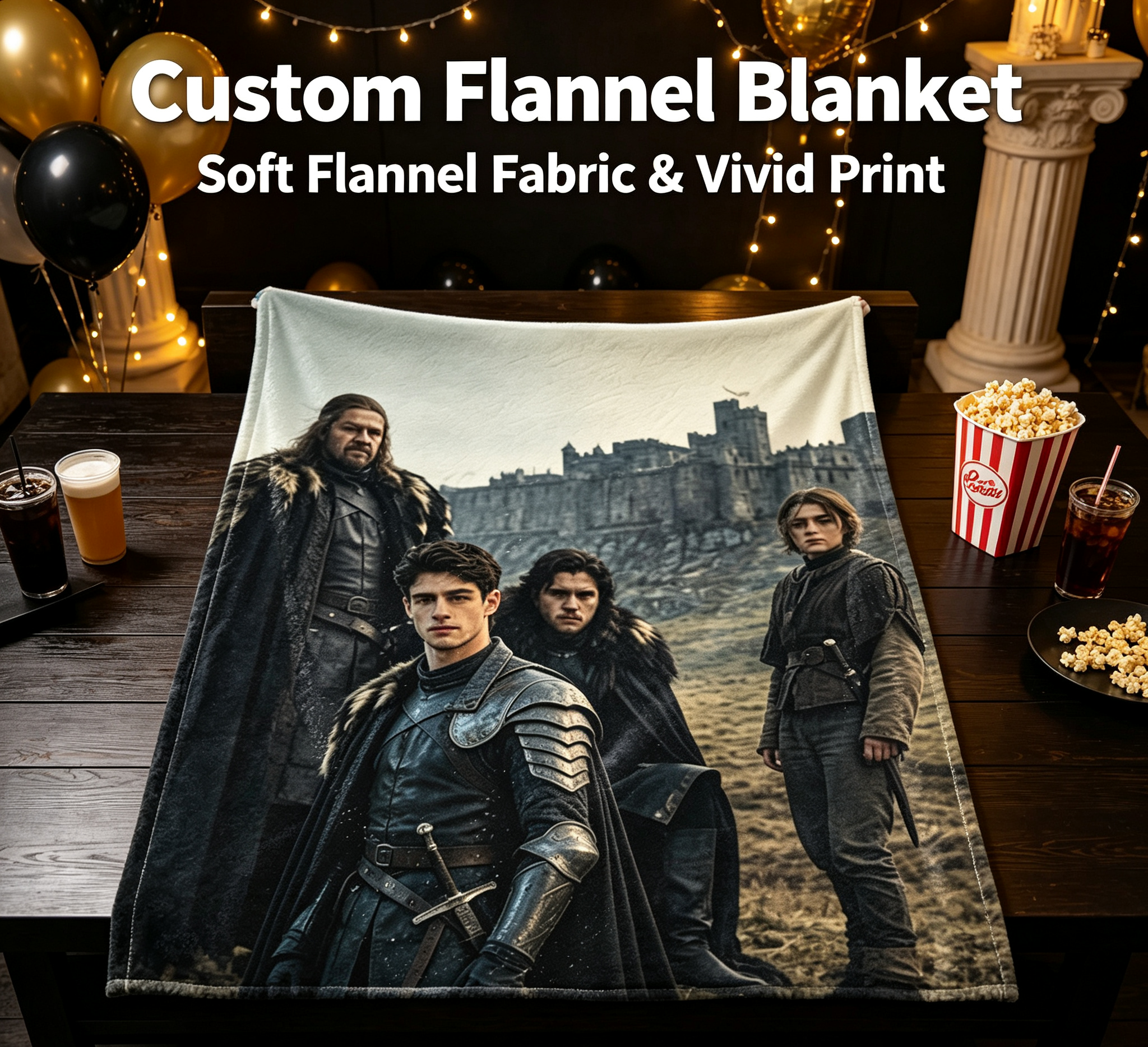 Custom Face Blanket Game of Thrones Inspired Flannel Blanket for Couch, Bed, or Travel – Perfect Gift for Fans and Cosplay Enthusiasts
