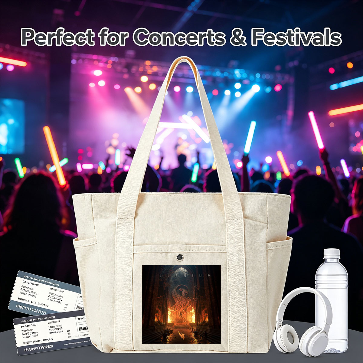 Illenium Cathedral of Fire and Flames with a Serpentine Dragon in the Center - Multi-pocket bags
