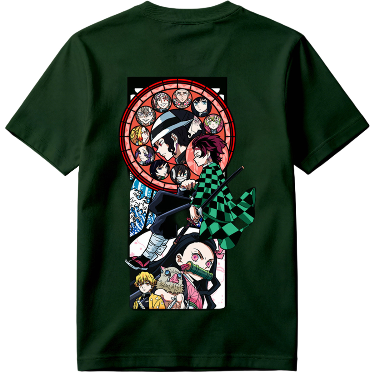 Demon Slayer: Kimetsu no Yaiba - Tanjiro, Zenitsu, Inosuke, and Hashira Characters in Stained Glass Art Style - Tee