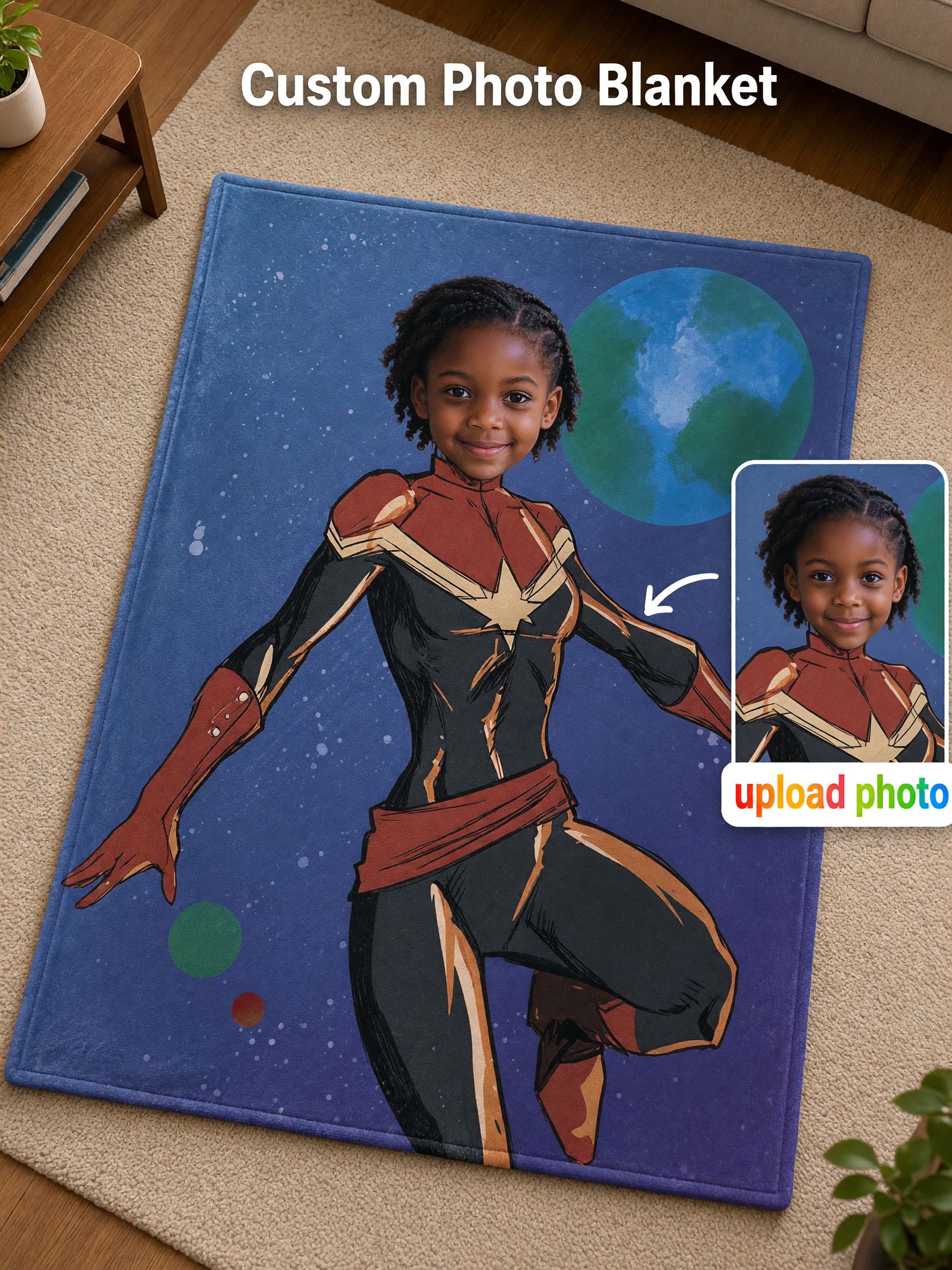 Custom Face Photo Superhero Flannel Blanket, Personalized Plush Throw for Couch and Bed, Unique Birthday Keepsake Gift