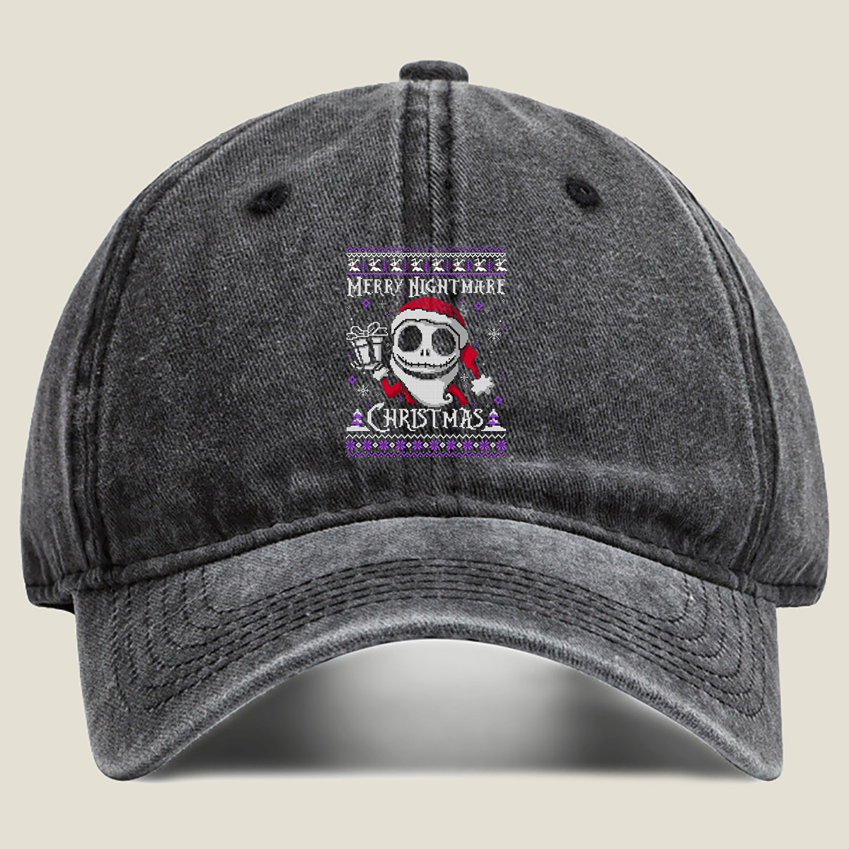 Merry Nightmare Christmas - Jack Skellington - Washed Denim - Baseball Cap