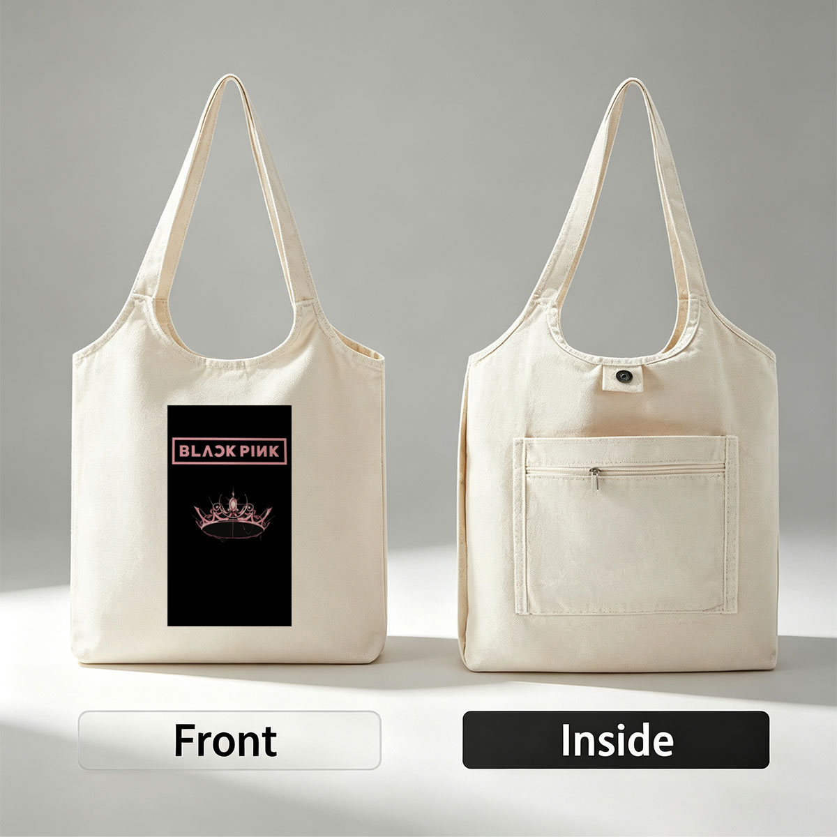 BLACKPINK Crown Logo on Black Background - Canvas shoulder bags/