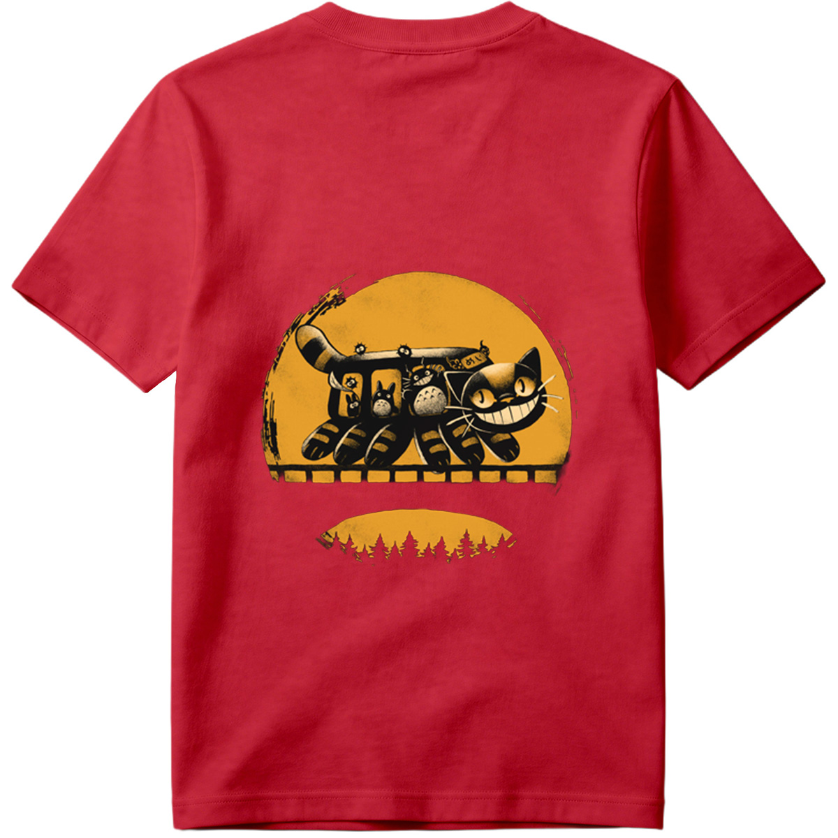 Catbus and Totoro on a Moonlit Journey - Tee