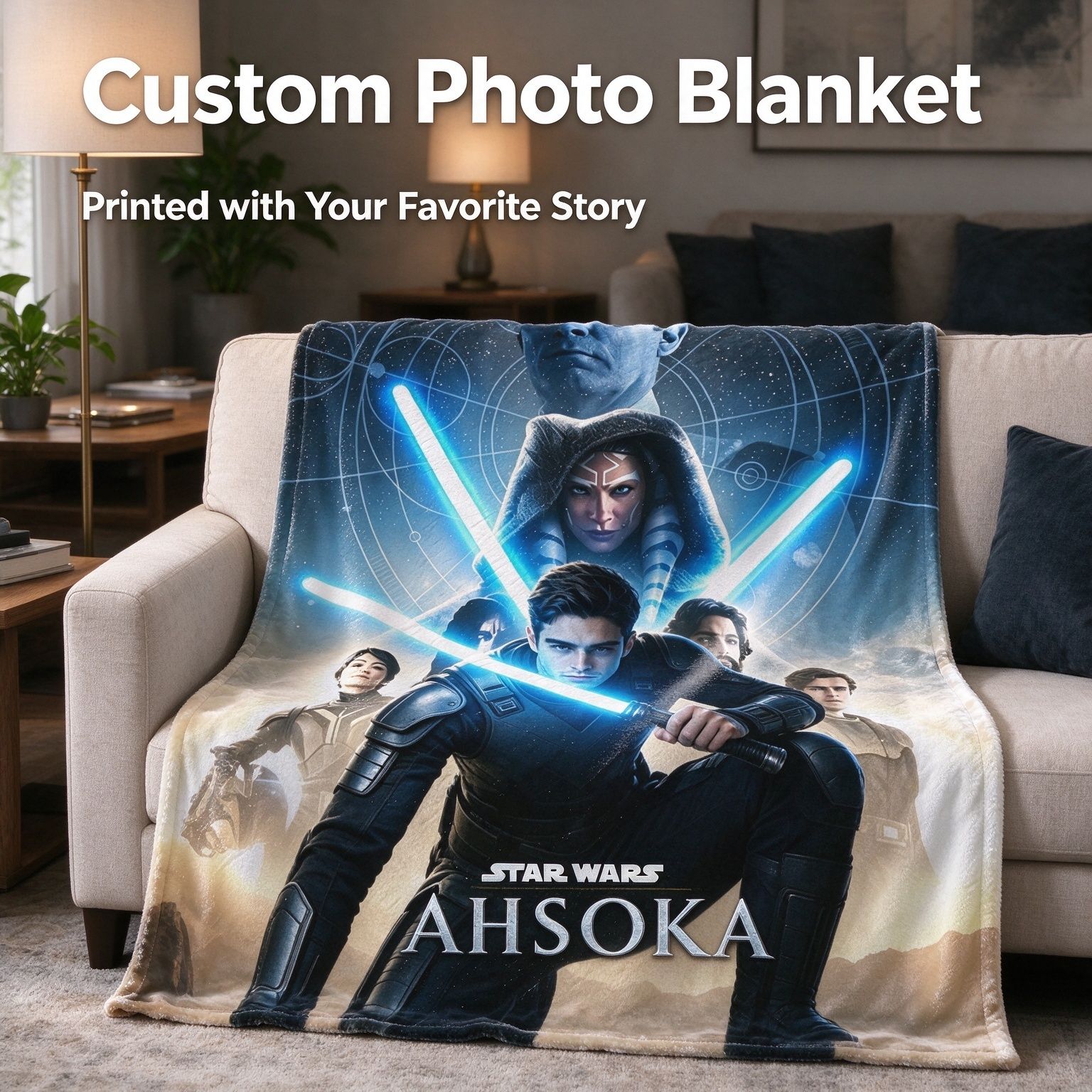 Custom Photo Face Blanket Personalized Sci Fi Galactic Hero Flannel Throw Soft Anti Pilling Bed Couch Blanket Gift