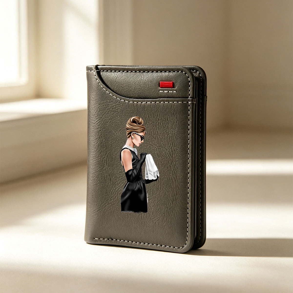 Audrey Hepburn in Black Dress and Sunglasses - Vertical Style Wallet