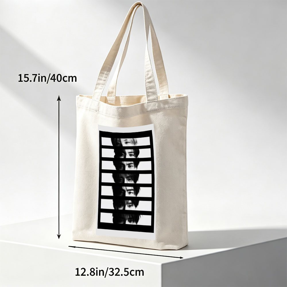 BTS Members in Black and White Striped Portrait with Fragmented Faces - Canvas tote bags