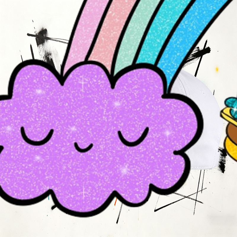 Unisex Classic Baseball Cap with Kawaii Rainbow Cloud, Fries, and Burger Print - Fun Food-Themed Hat for Casual Wear, Perfect for Teens and Young Adults Loving Pop Culture and Cute Designs