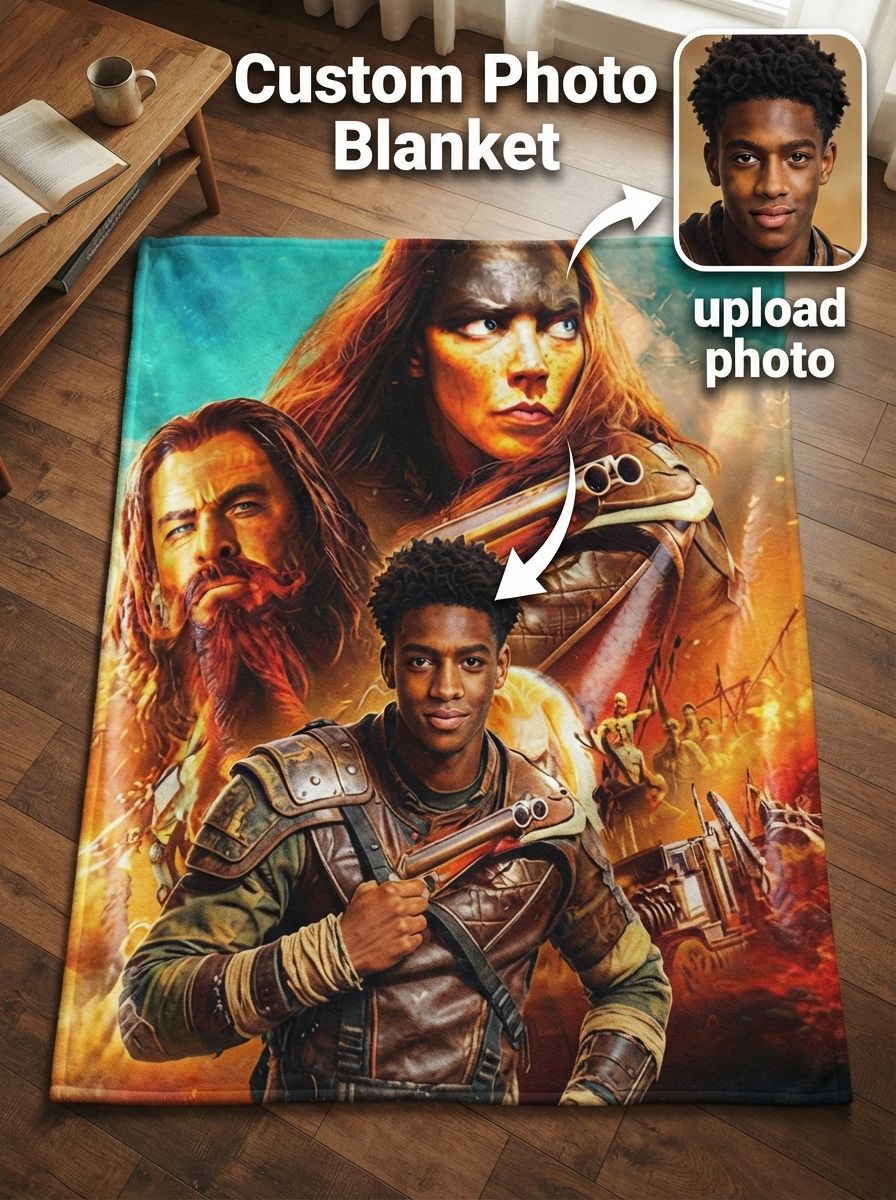 Custom Photo Face Blanket Personalized Warrior Hero Portrait Soft Warm Flannel Fleece Throw Ideal Gift for Bed Couch