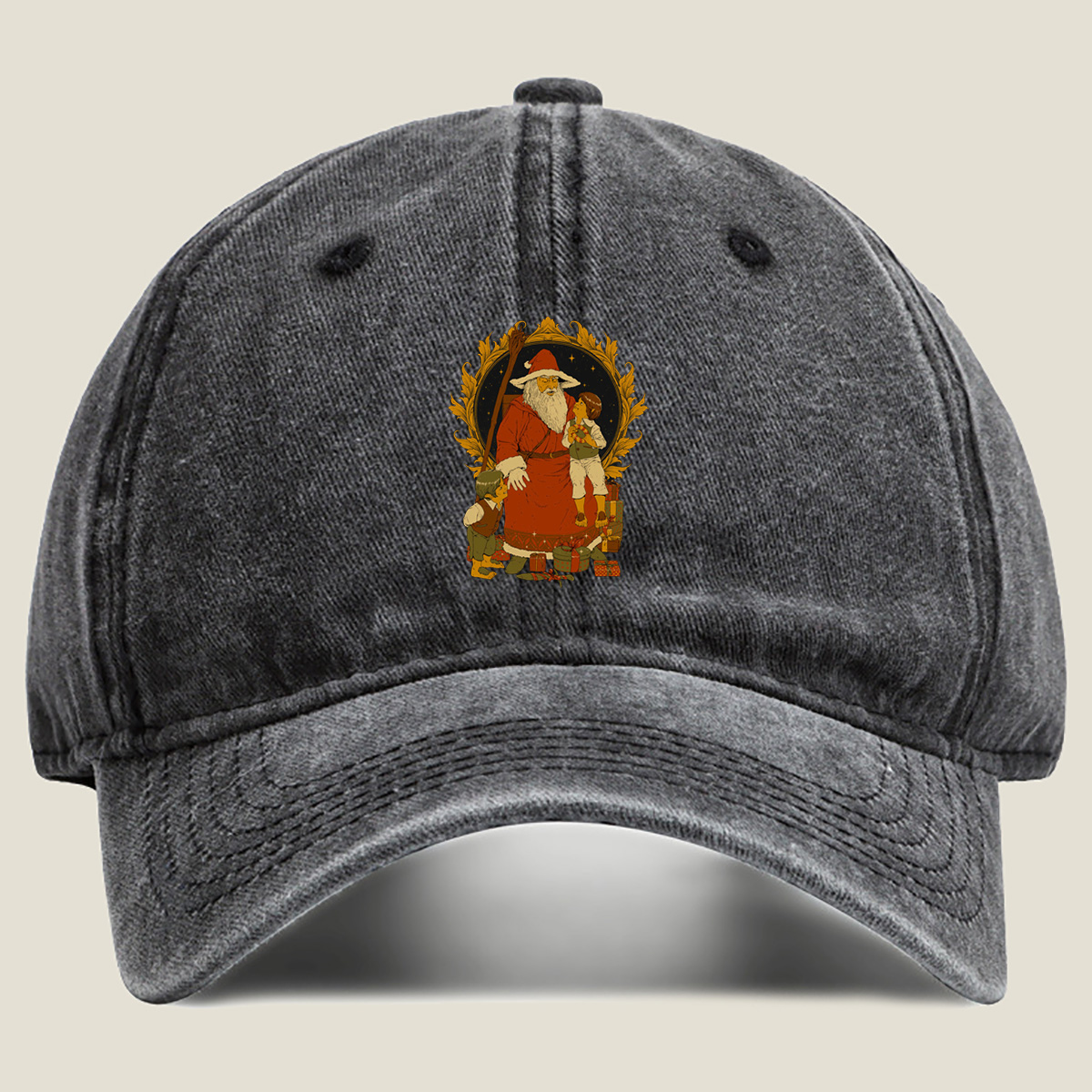 Santa Claus with Children and Gifts - Washed Denim - Baseball Cap
