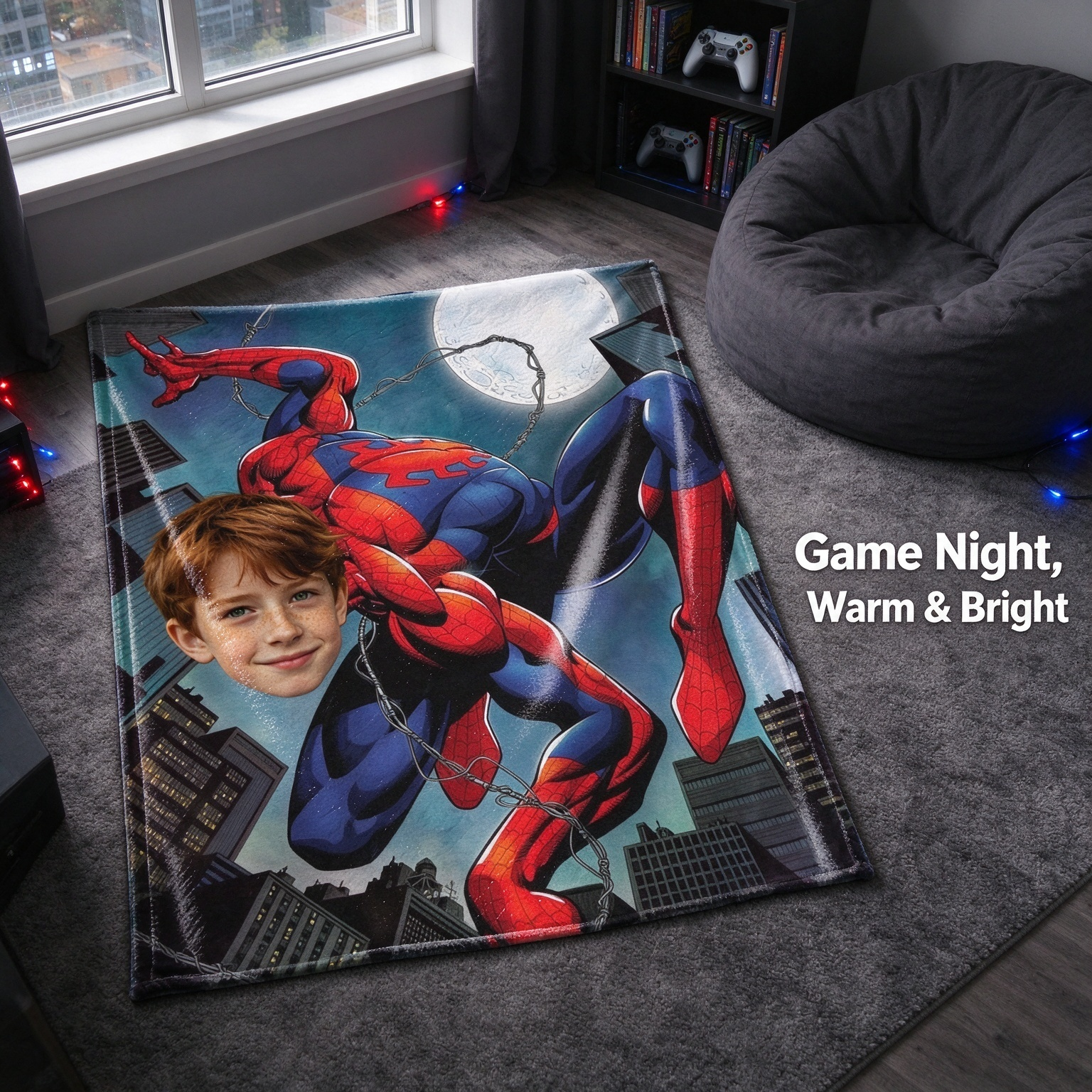 Custom Face Superhero Flannel Blanket, Personalized Photo Plush Throw for Kids and Adults, Unique Birthday Gift