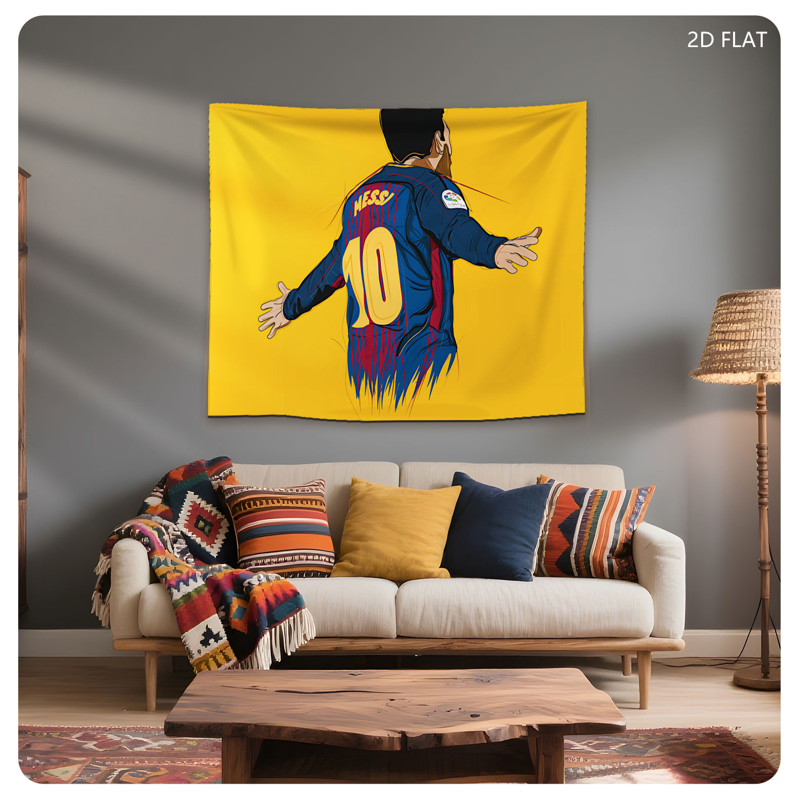Messi in Barcelona Jersey, Number 10, Celebrating Goal - Tapestry