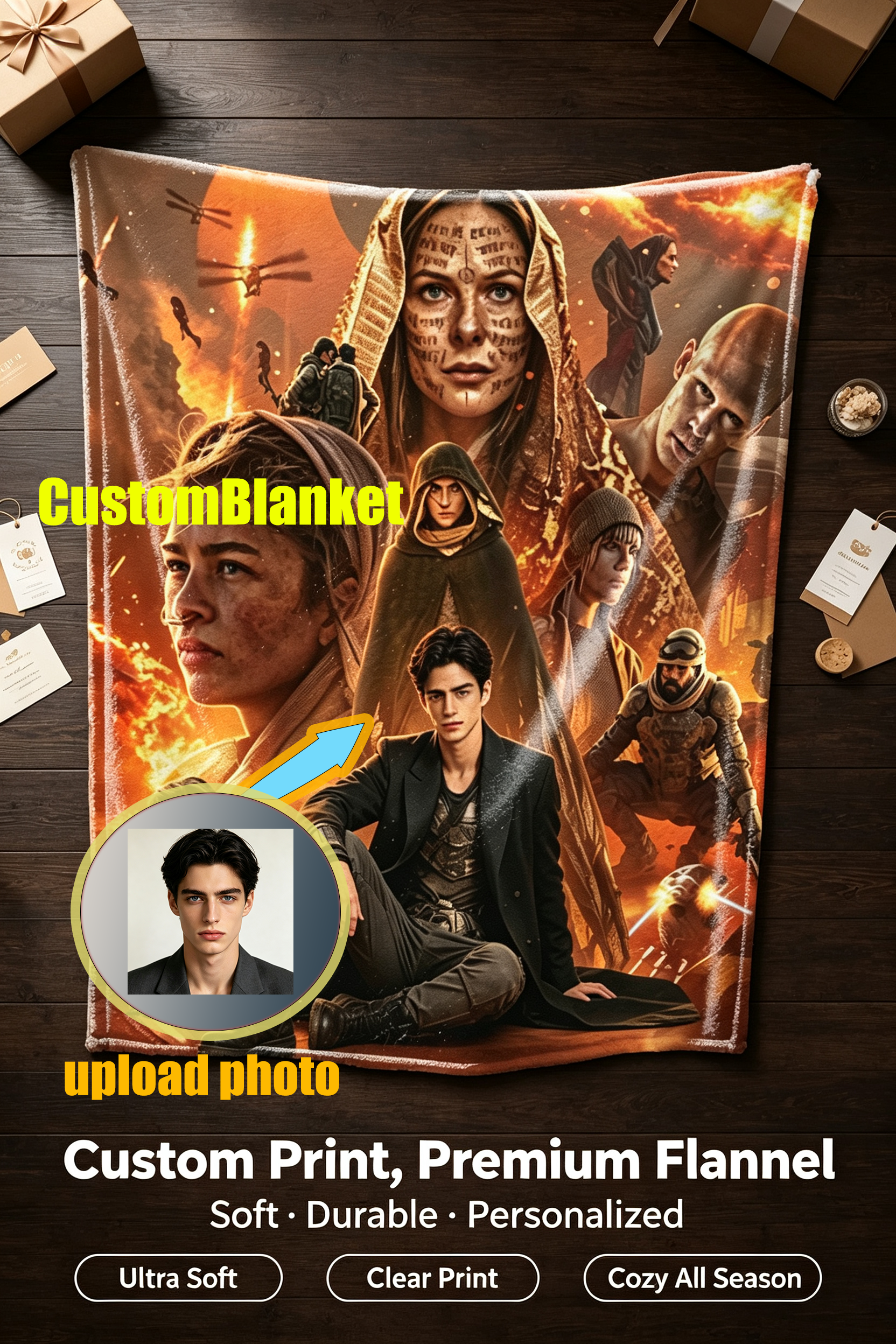 Custom Face Blanket Dune Movie Characters Flannel Blanket Perfect for Fans of Sci-Fi Epic Films Cozy Home Decor Gift or Giveaway