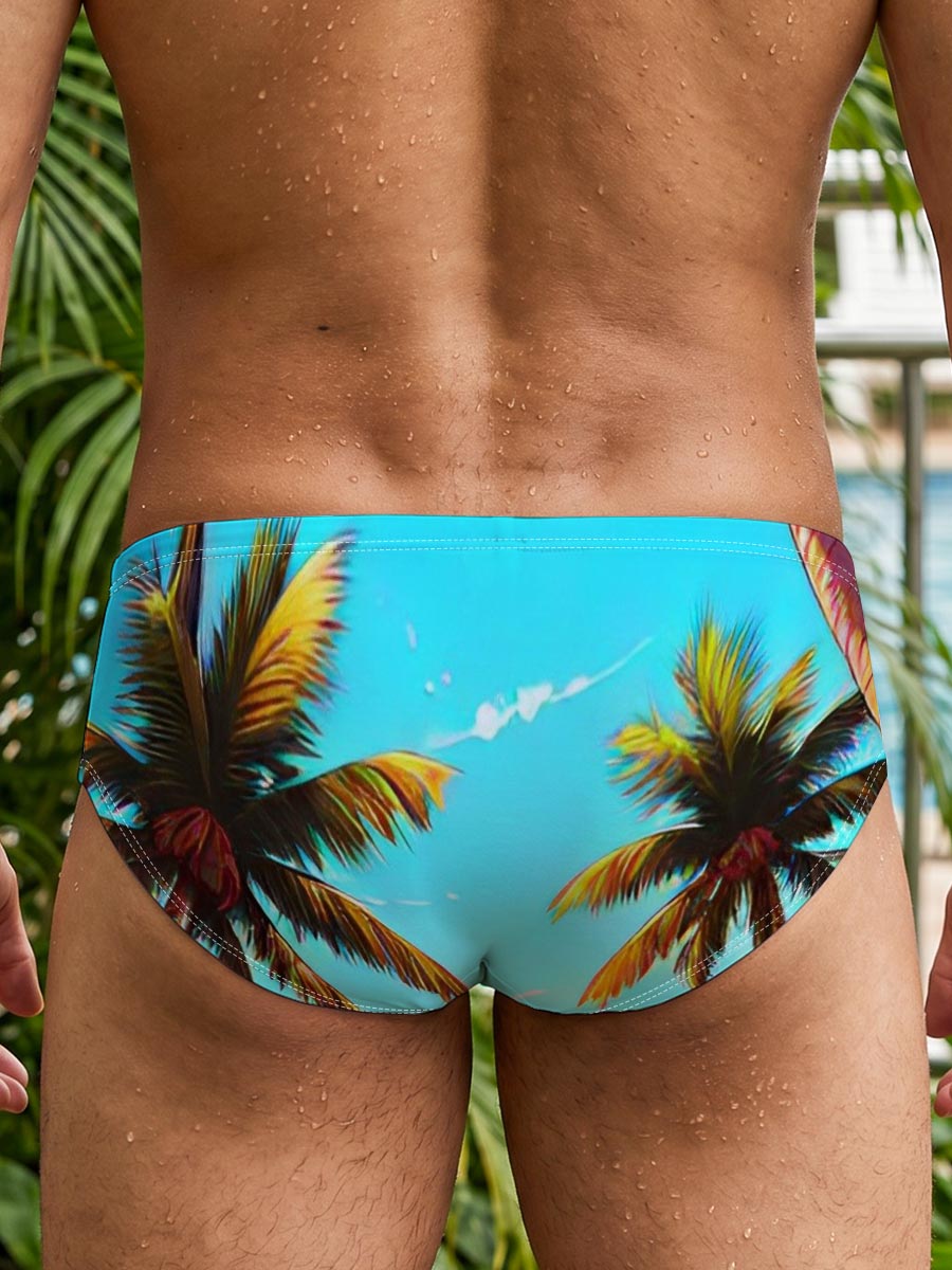 Tropical Sunset Beach with Palm Trees and a Solitary Figure -  Men's swim trunks