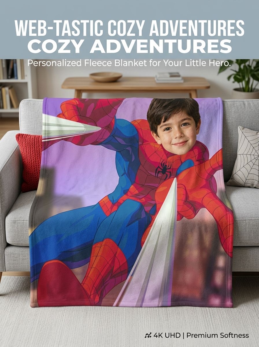 Custom Superhero Photo Blanket, Personalized Face Flannel Throw, Ultra Soft Anti-Pilling Cozy Fleece Blanket for Kids
