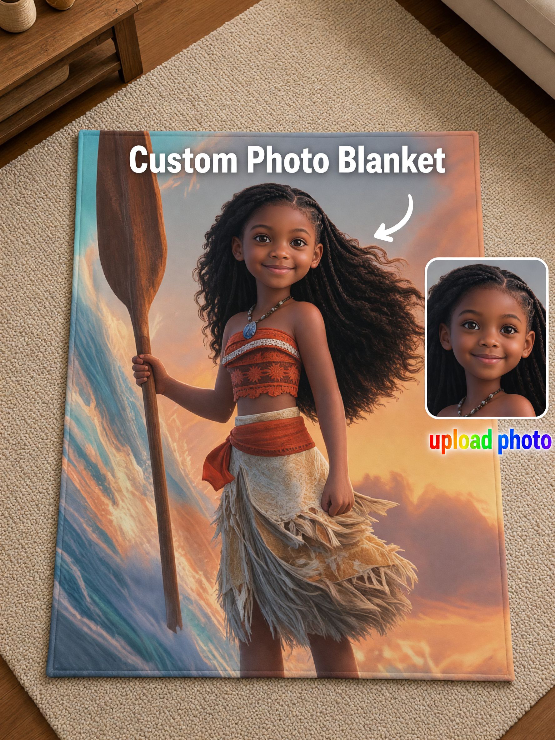 Custom Photo Blanket Personalized Island Princess Avatar Soft Flannel Fleece Throw Ideal Personalized Gift