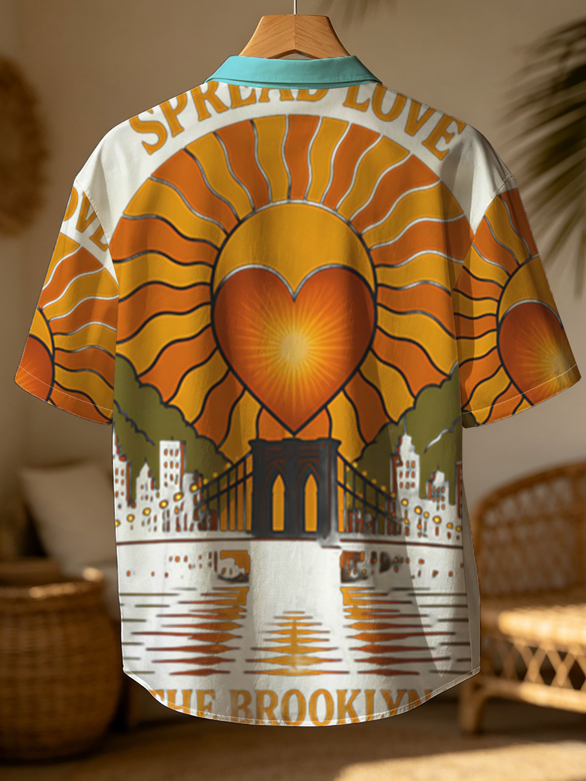 Spread Love: It's the Brooklyn Way - Heart Sun Over Bridge Cityscape -  Shirt