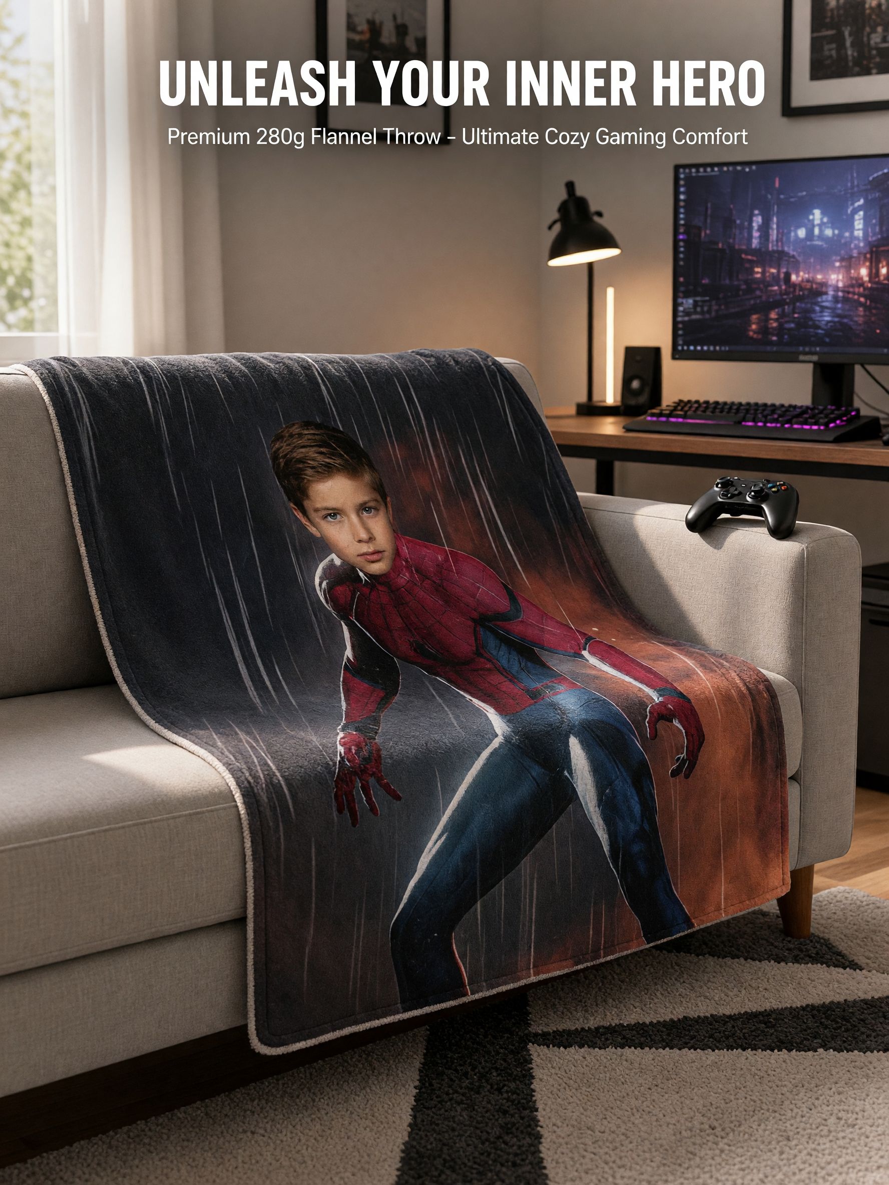 Custom Photo Face Superhero Flannel Blanket, Ultra Soft Anti-Pilling Throw, Ideal Personalized Gift for Kids and Adults
