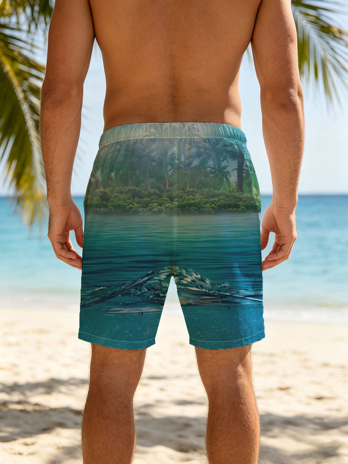 Sunlit Tropical Waters with Palm Trees and Underwater View -  Beach shorts