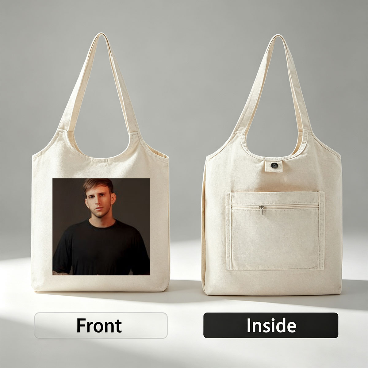 Logan Paul in a Studio Portrait Wearing a Black T-Shirt - Canvas shoulder bags/
